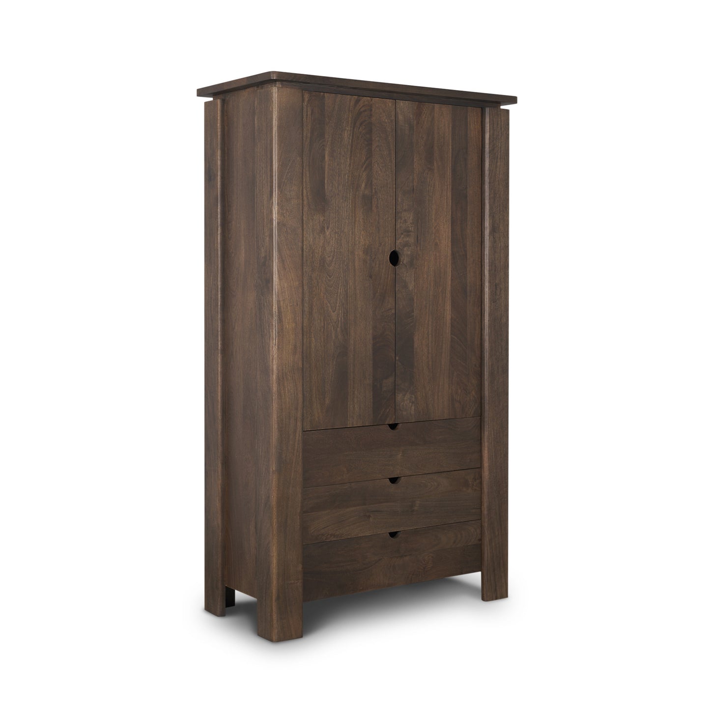 70" Dark Brown Distressed Solid Wood Curio Cabinet