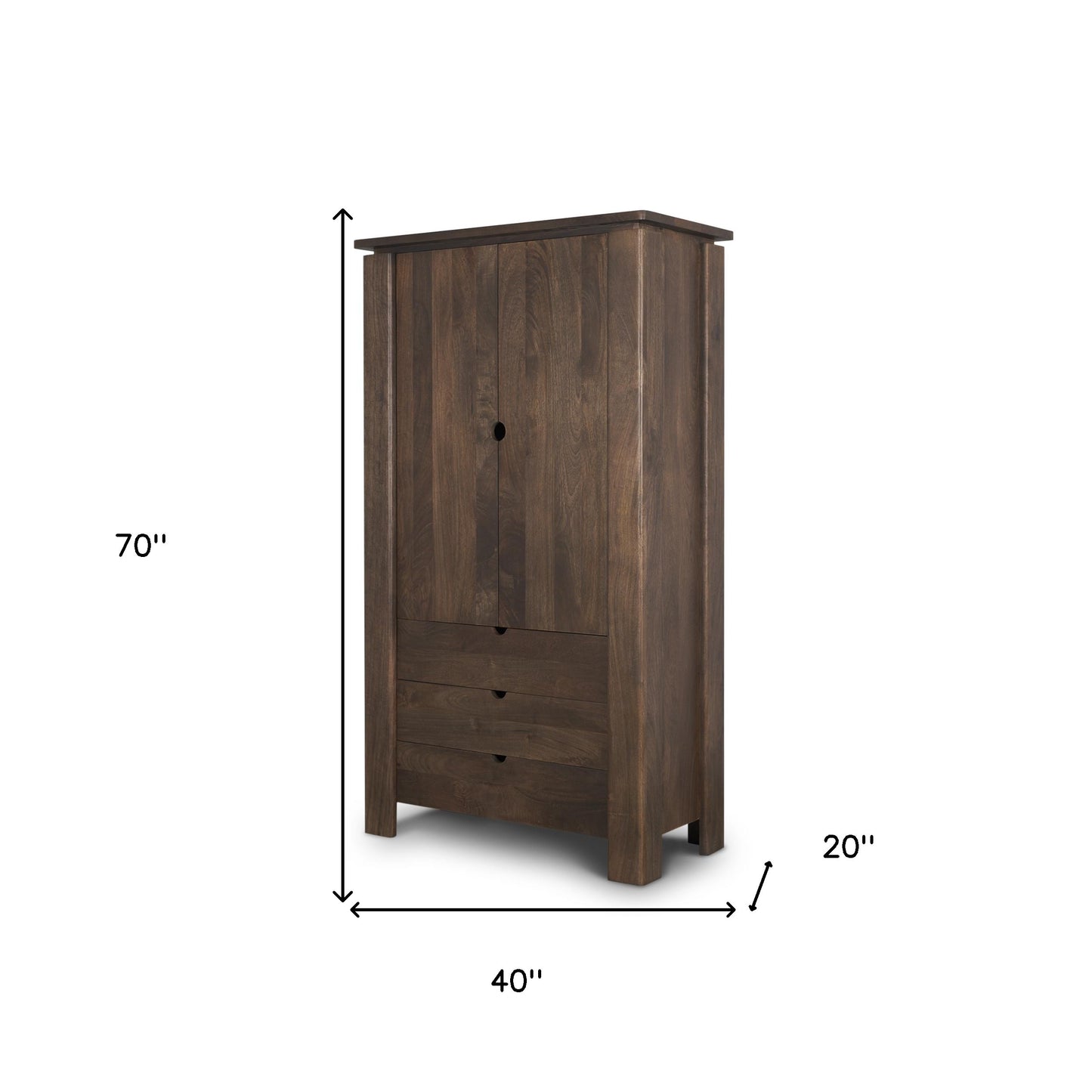 70" Dark Brown Distressed Solid Wood Curio Cabinet