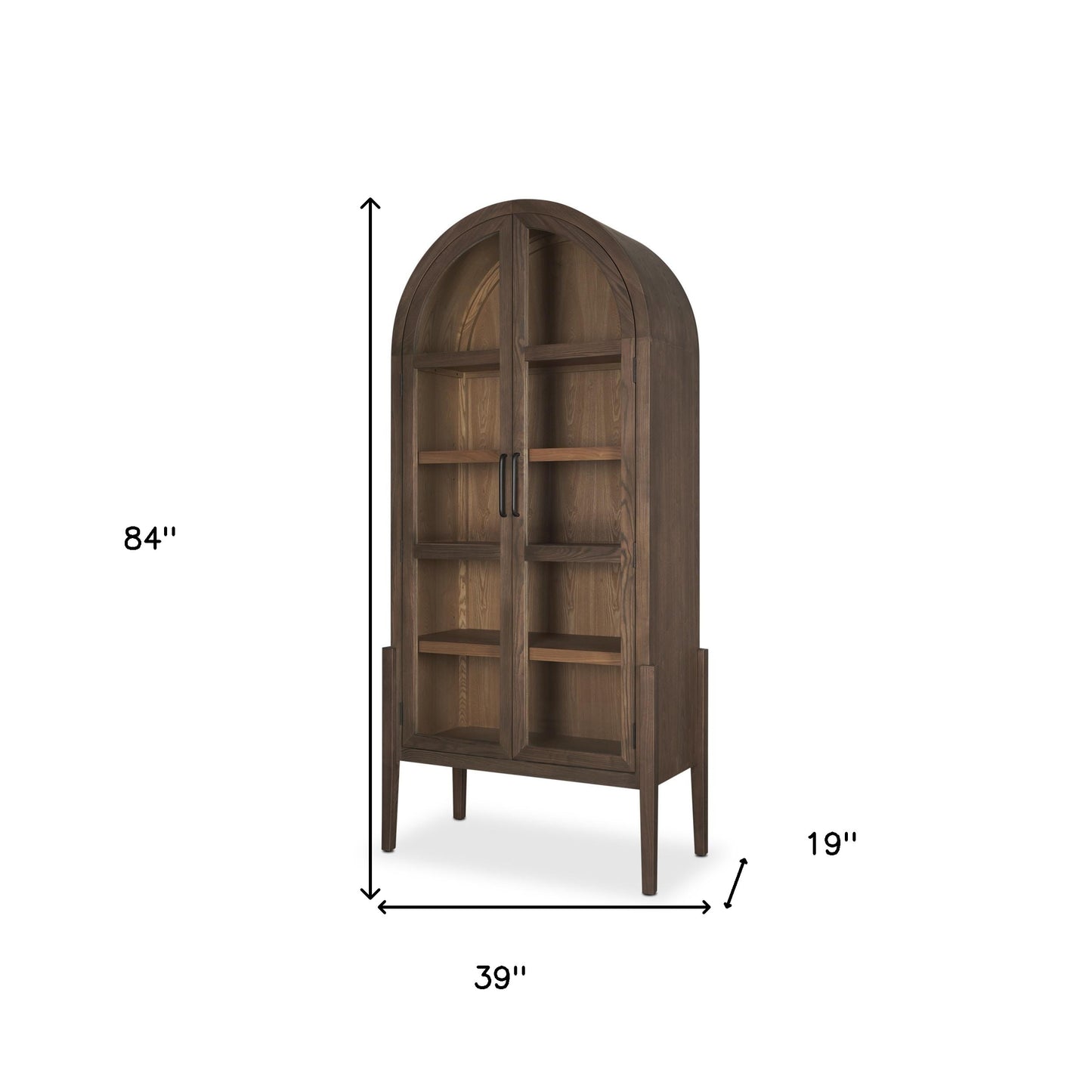 84" Dark Brown Solid Wood Curio Cabinet With Two Doors