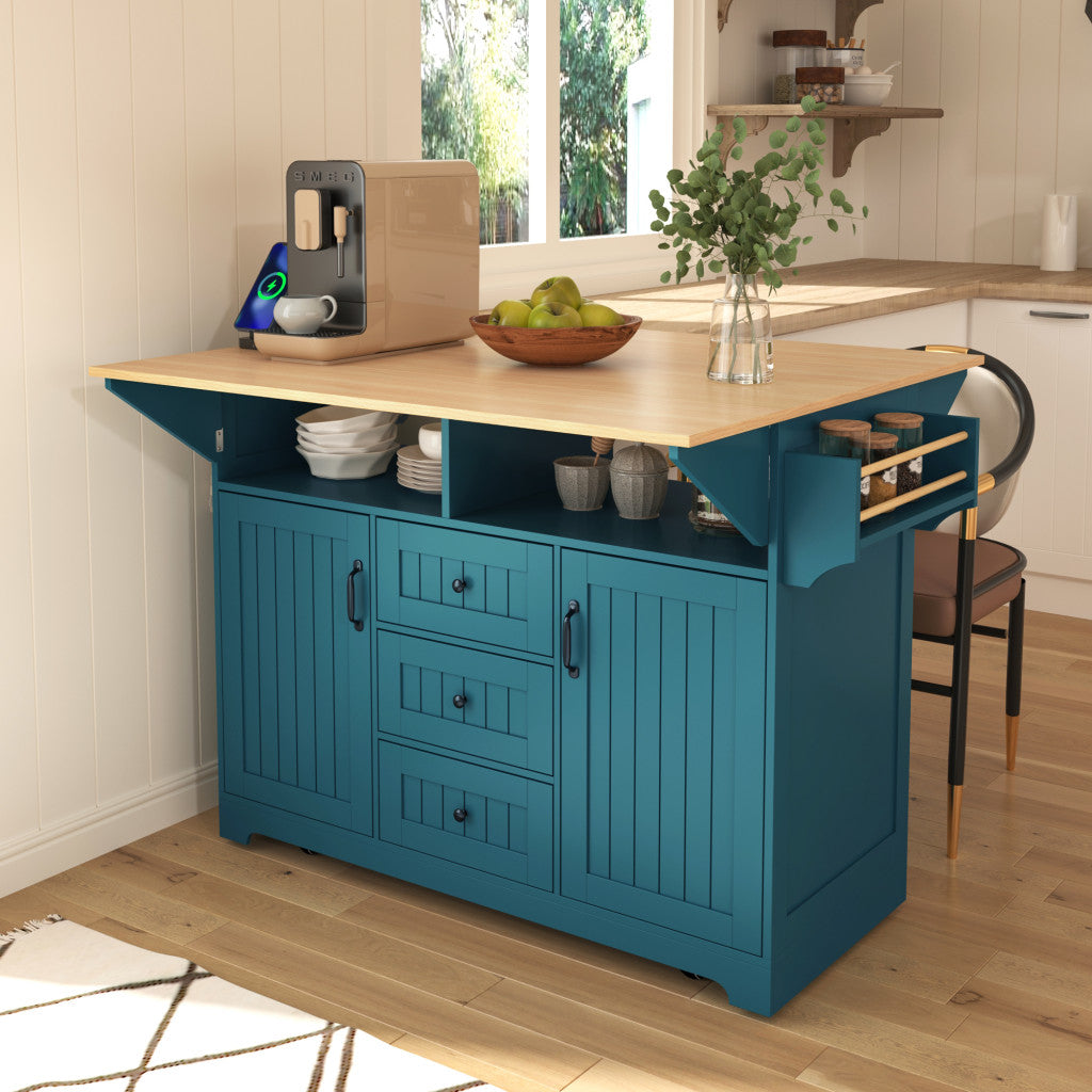 56" Wood Rolling Kitchen Island With Storage