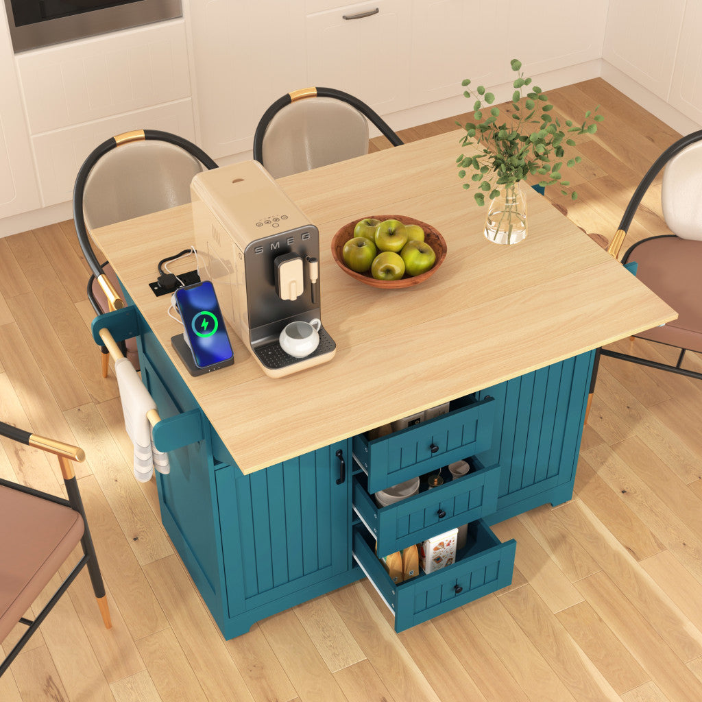 56" Wood Rolling Kitchen Island With Storage