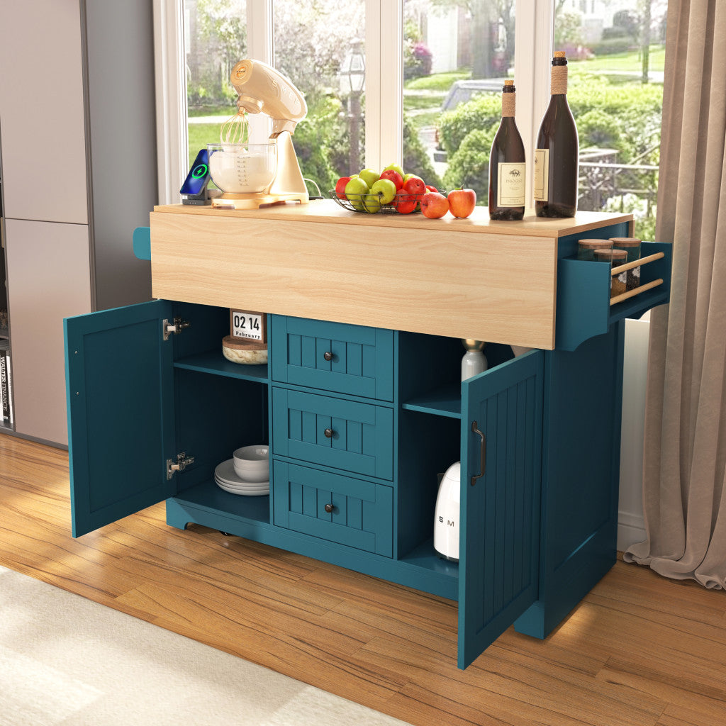 56" Wood Rolling Kitchen Island With Storage