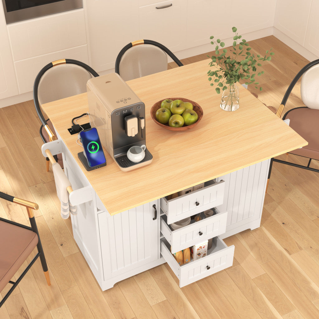 56" Wood Rolling Kitchen Island With Storage