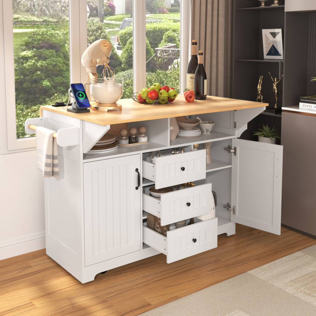 56" Wood Rolling Kitchen Island With Storage