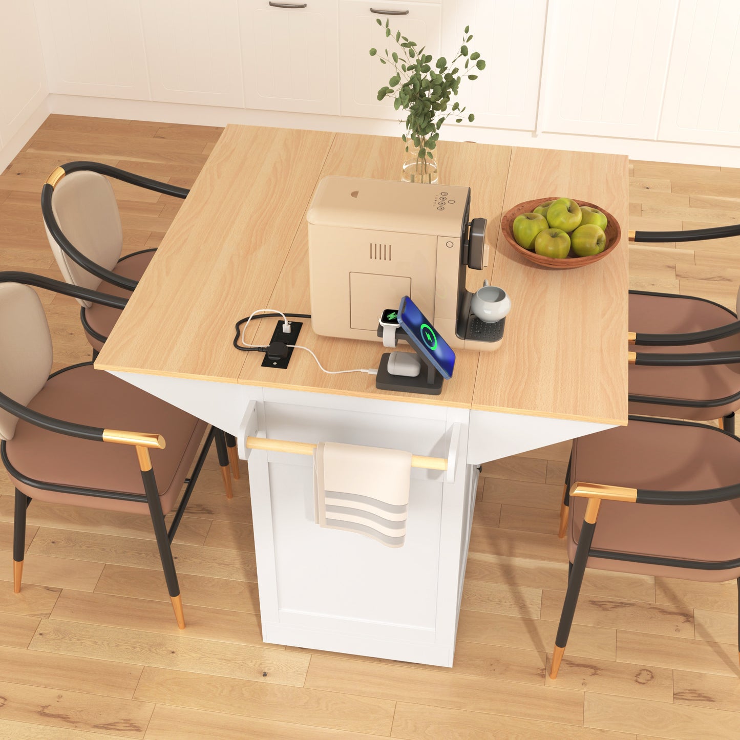 56" Wood Rolling Kitchen Island With Storage