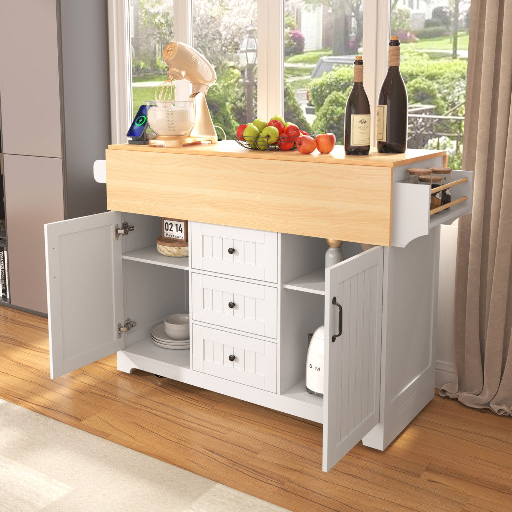 56" Wood Rolling Kitchen Island With Storage