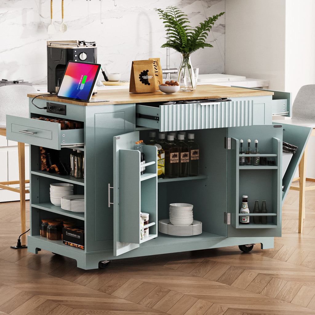 49" Wood Rolling Kitchen Island With Storage