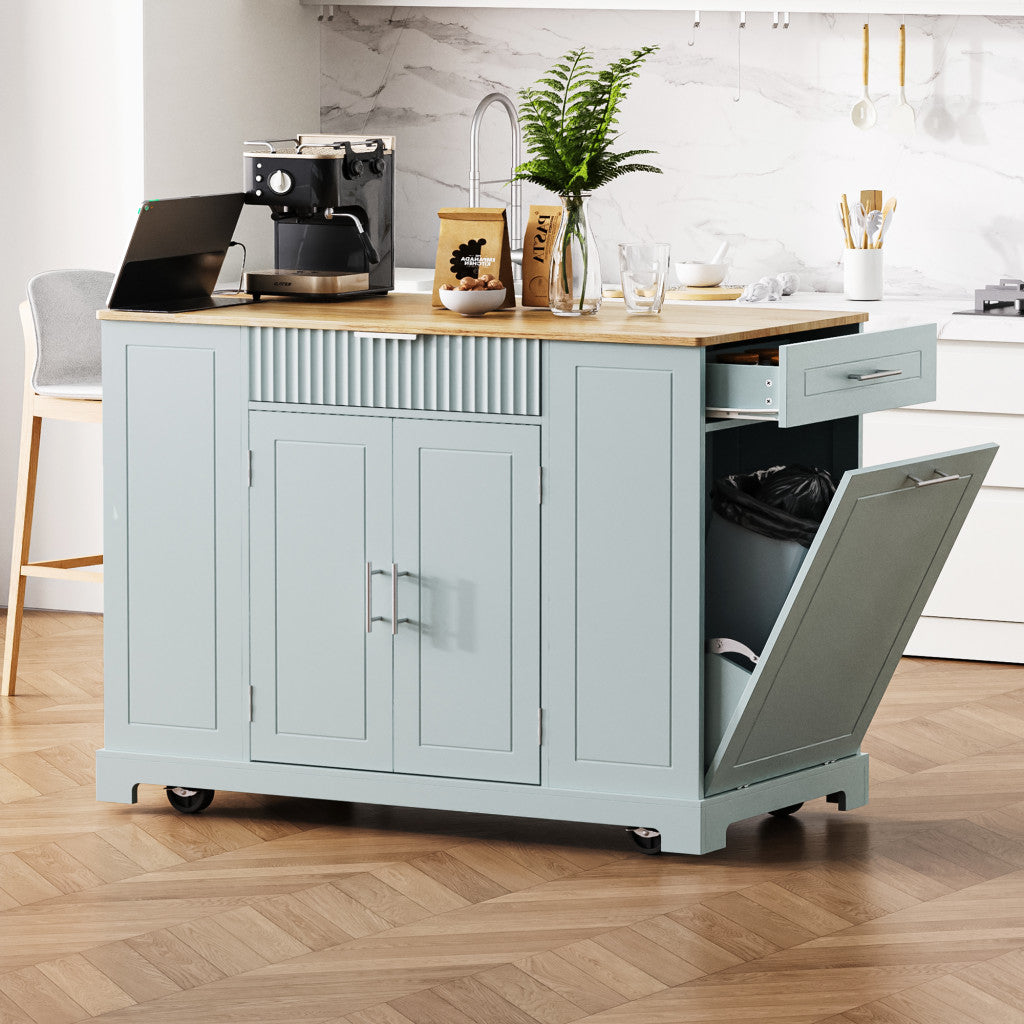 49" Wood Rolling Kitchen Island With Storage