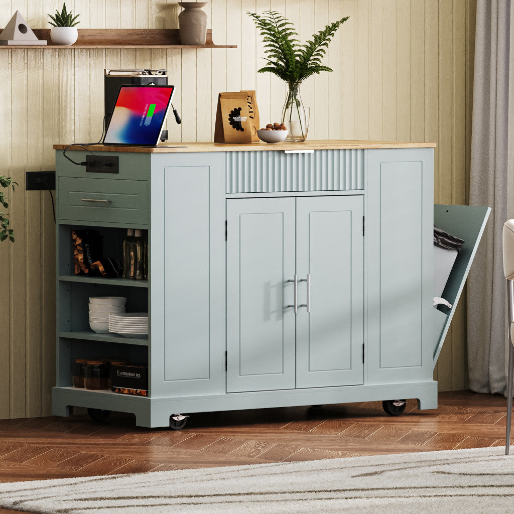 49" Wood Rolling Kitchen Island With Storage