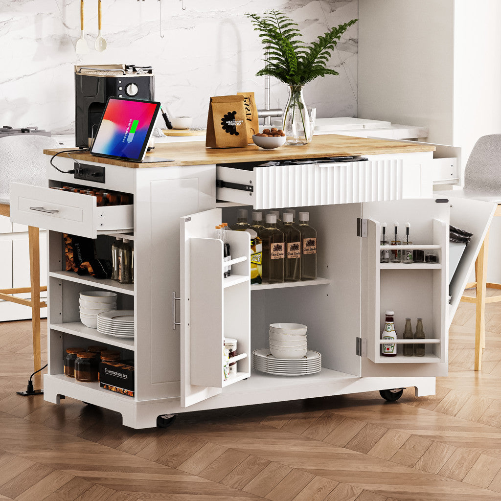 49" Wood Rolling Kitchen Island With Storage