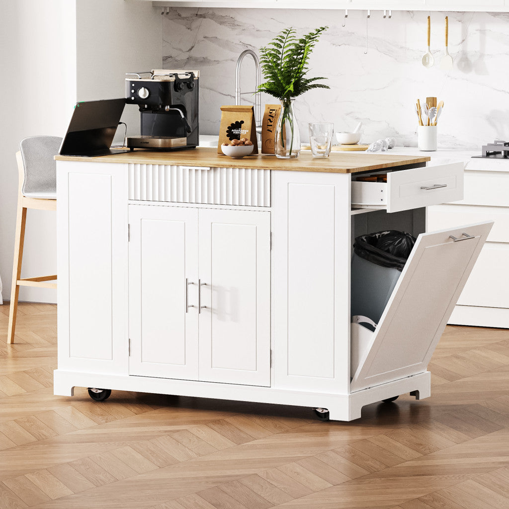 49" Wood Rolling Kitchen Island With Storage