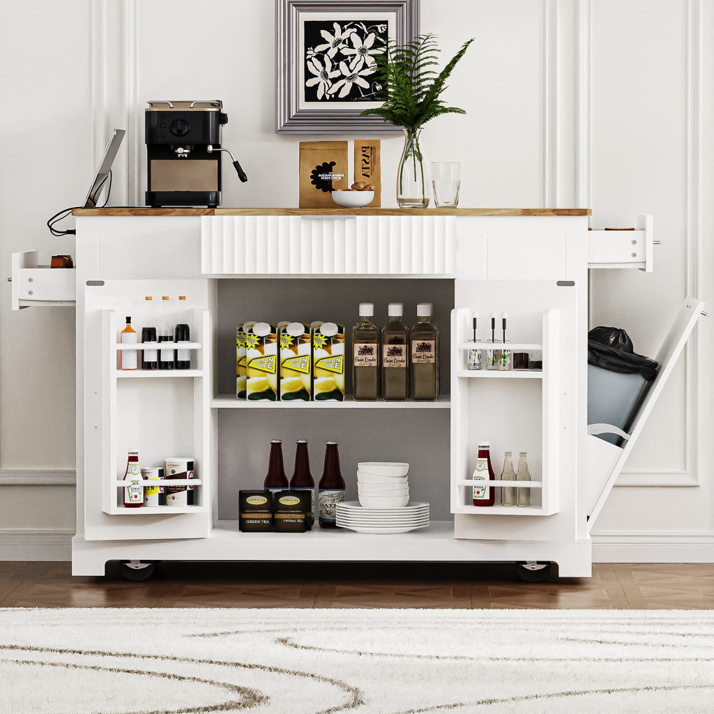 49" Wood Rolling Kitchen Island With Storage