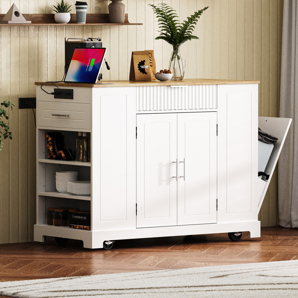 49" Wood Rolling Kitchen Island With Storage