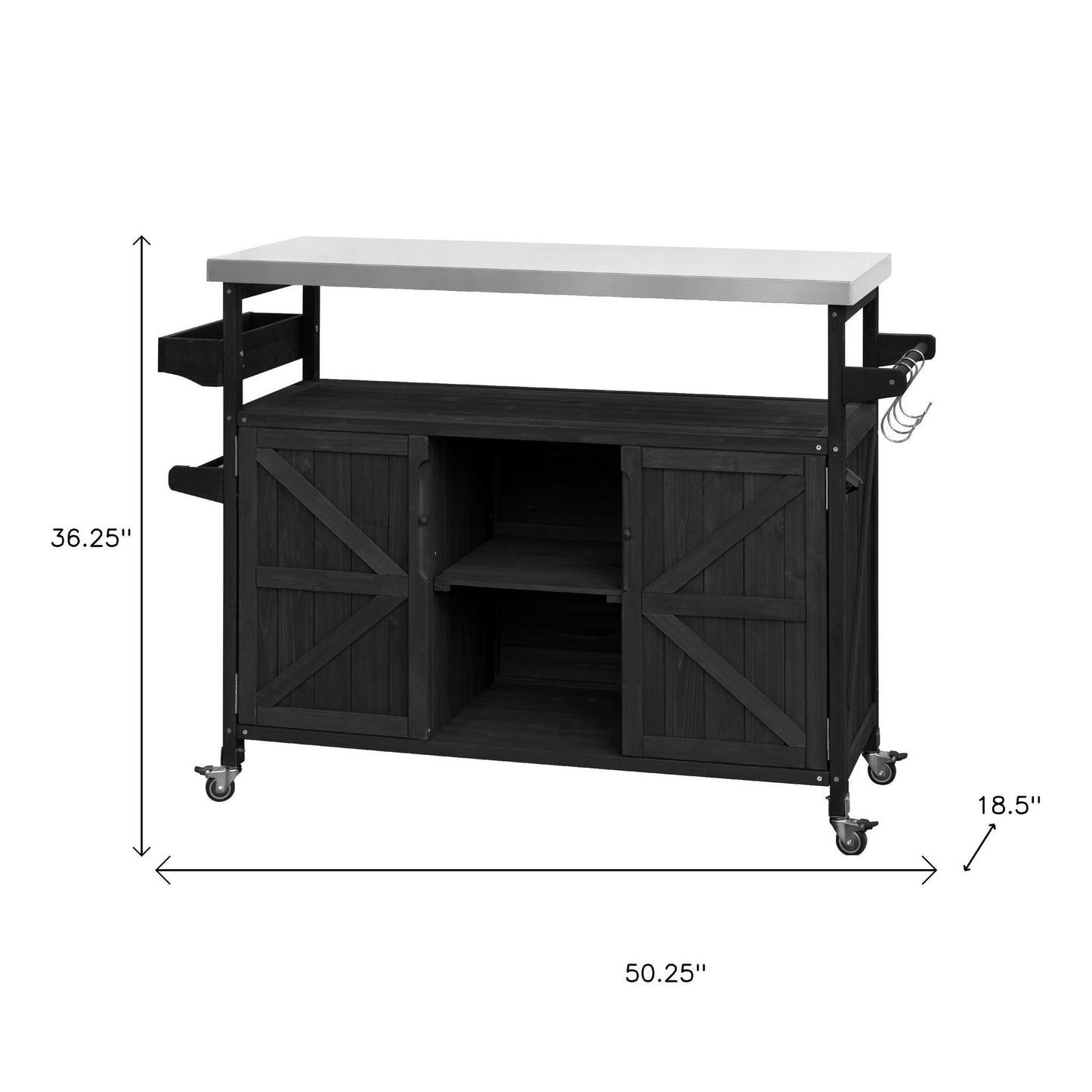 50" Rolling Kitchen Island With Storage