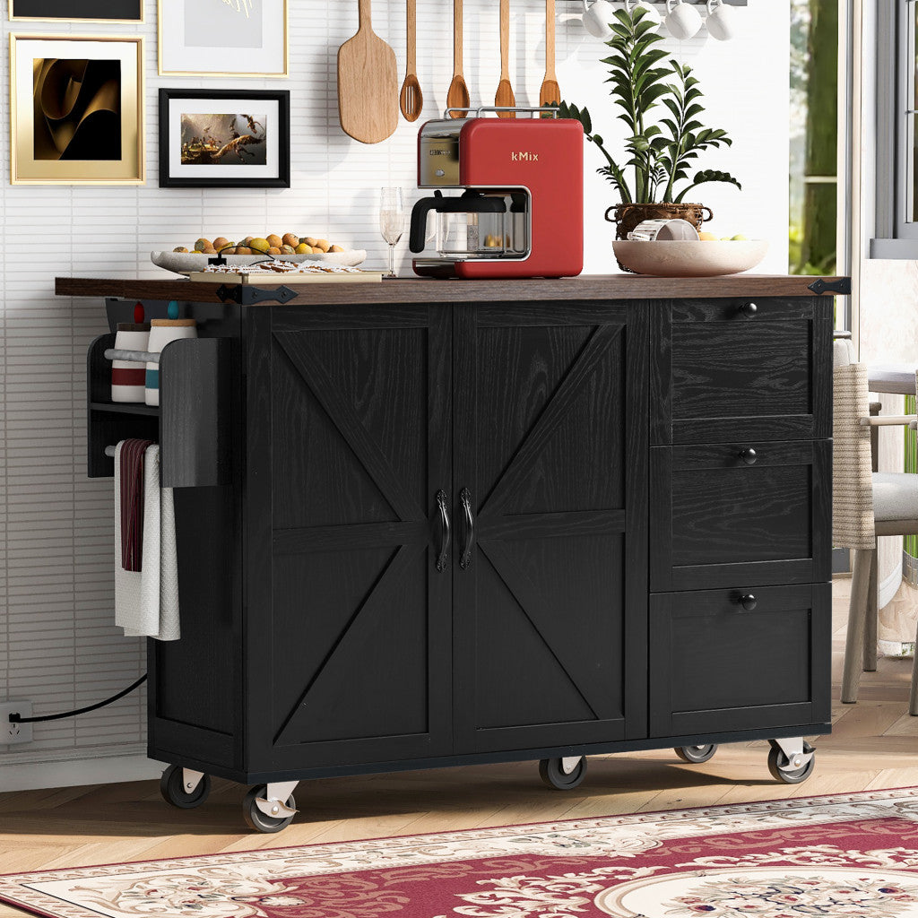 55" Wood Rolling Kitchen Island
