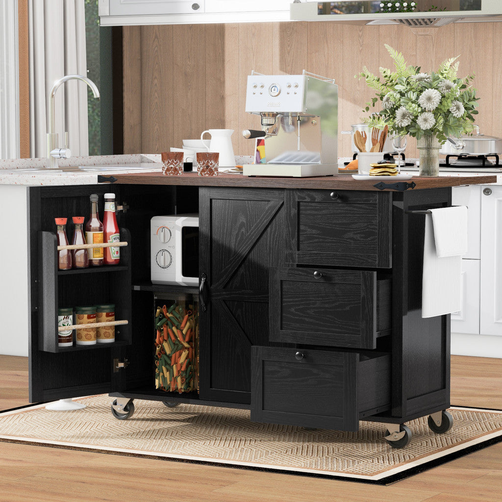 55" Wood Rolling Kitchen Island
