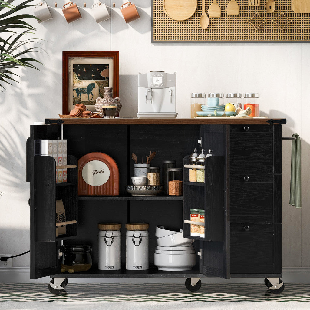55" Wood Rolling Kitchen Island