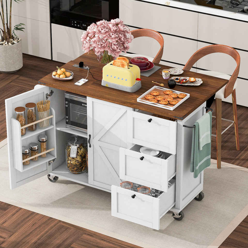 55" Wood Rolling Kitchen Island
