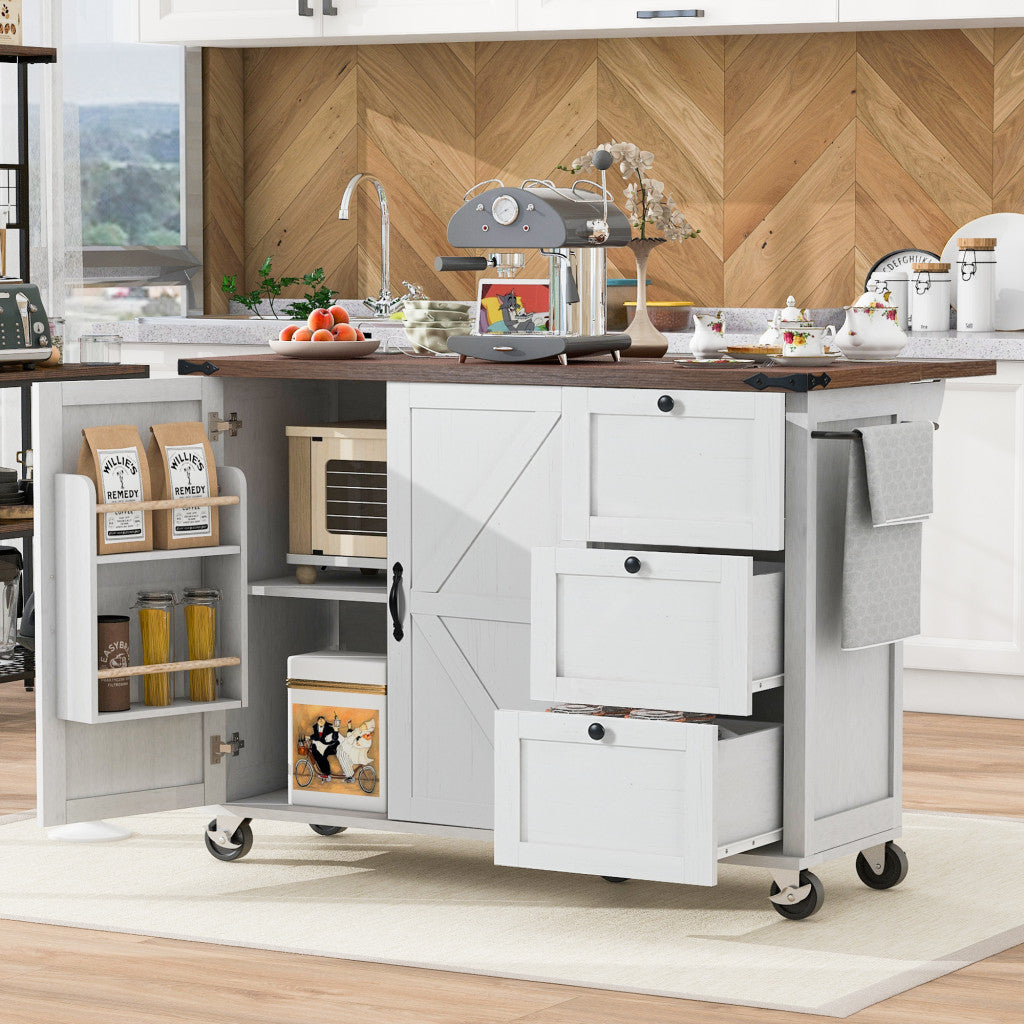 55" Wood Rolling Kitchen Island