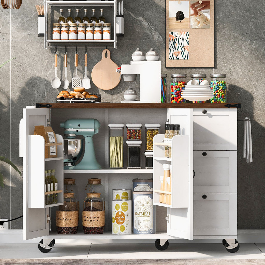 55" Wood Rolling Kitchen Island