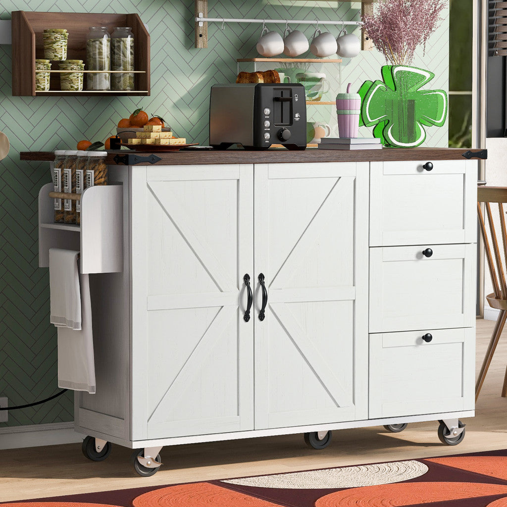 55" Wood Rolling Kitchen Island