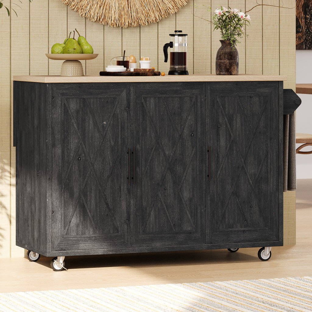 51" Wood Rolling Kitchen Island