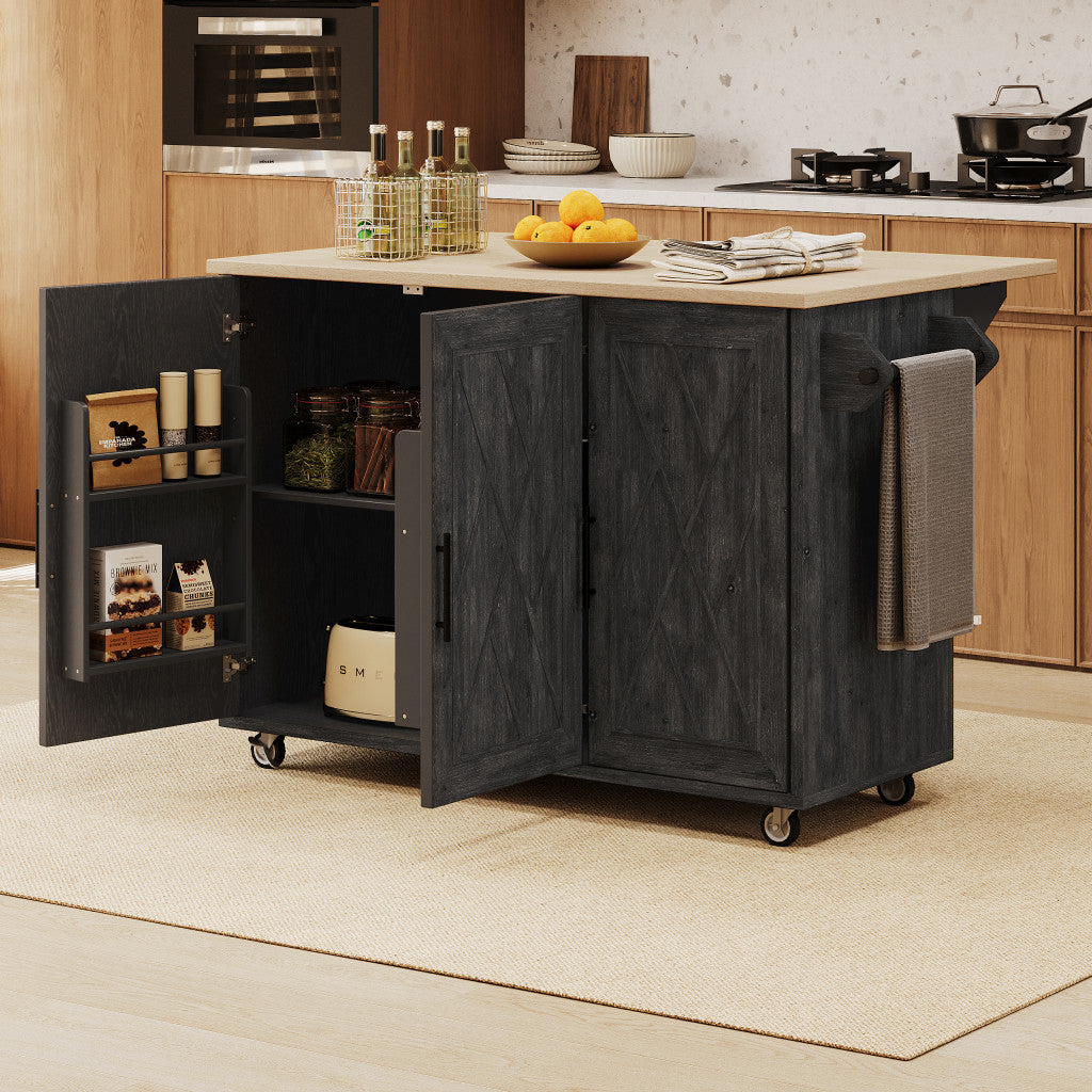 51" Wood Rolling Kitchen Island