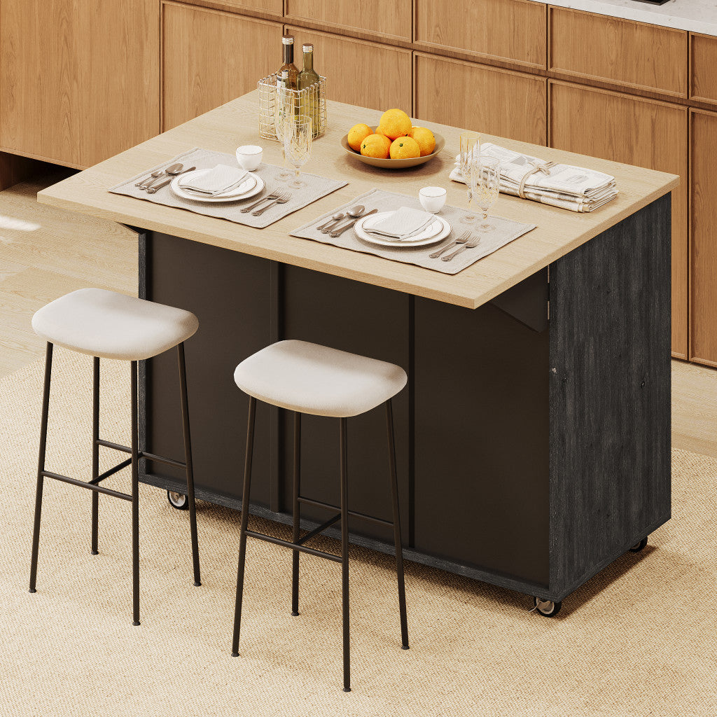 51" Wood Rolling Kitchen Island