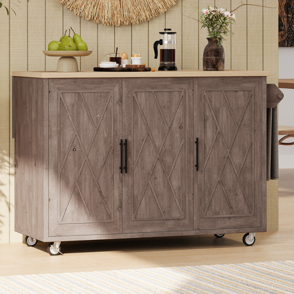 51" Wood Rolling Kitchen Island