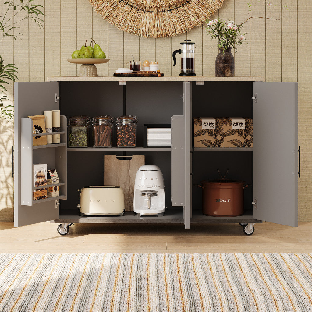 51" Wood Rolling Kitchen Island