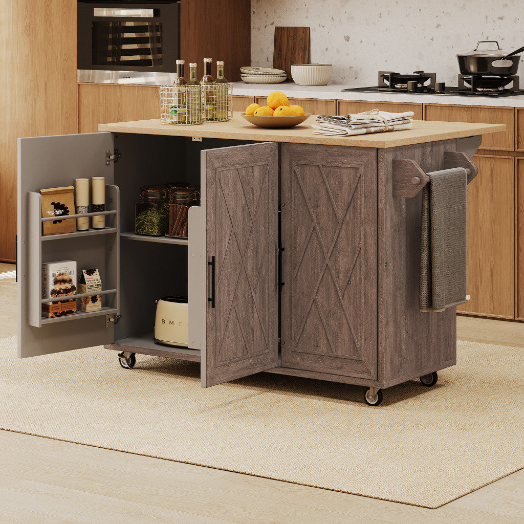 51" Wood Rolling Kitchen Island