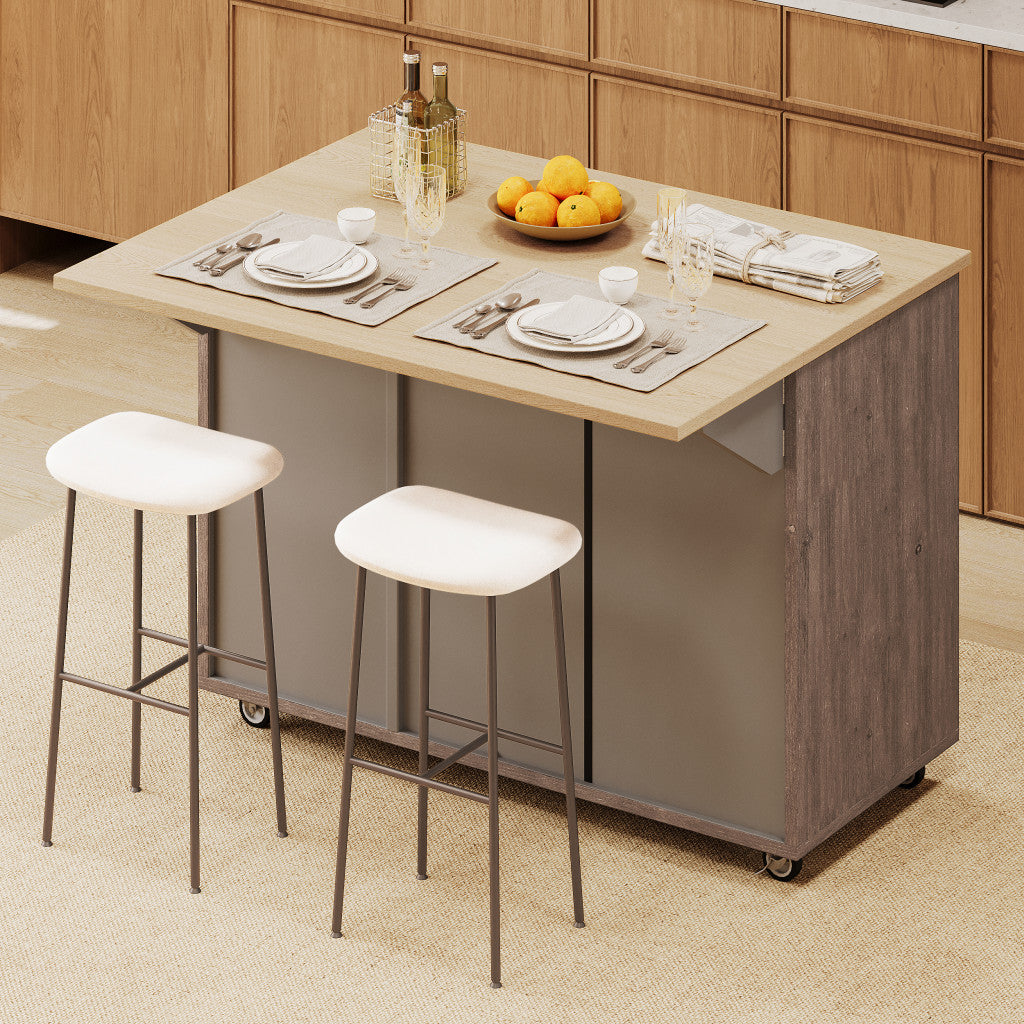 51" Wood Rolling Kitchen Island
