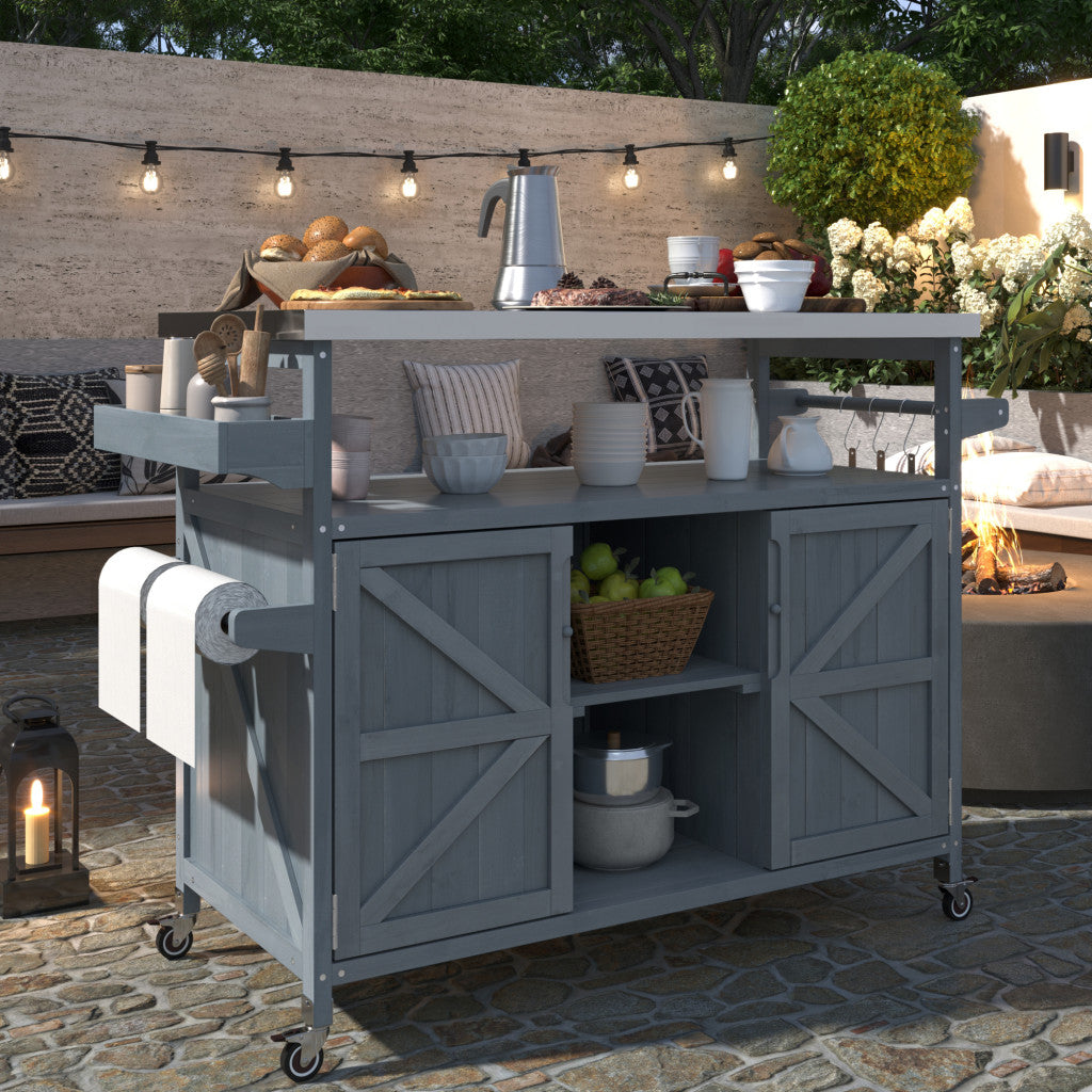 50" Natural Wood Rolling Kitchen Island With Storage