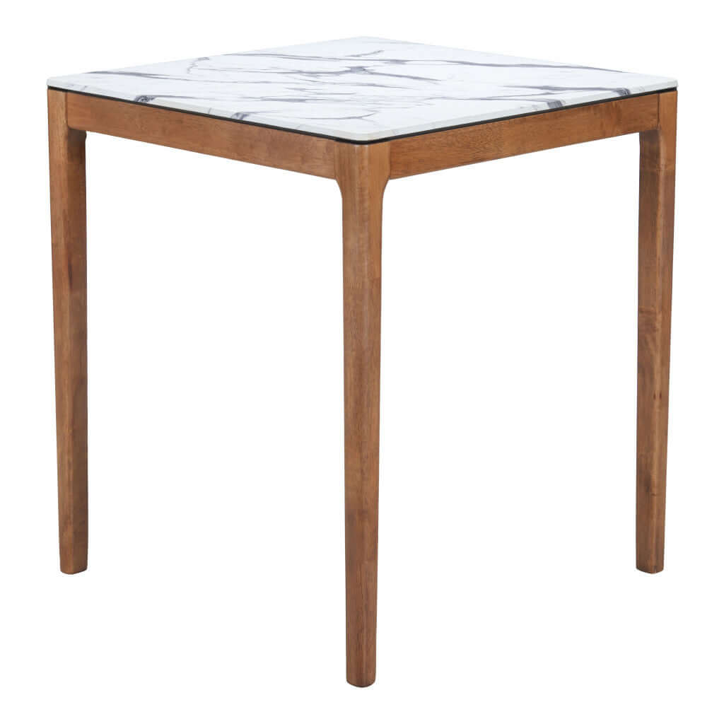 Homeroots 32" White and Natural Faux Marble and Solid Wood Square Bar Table