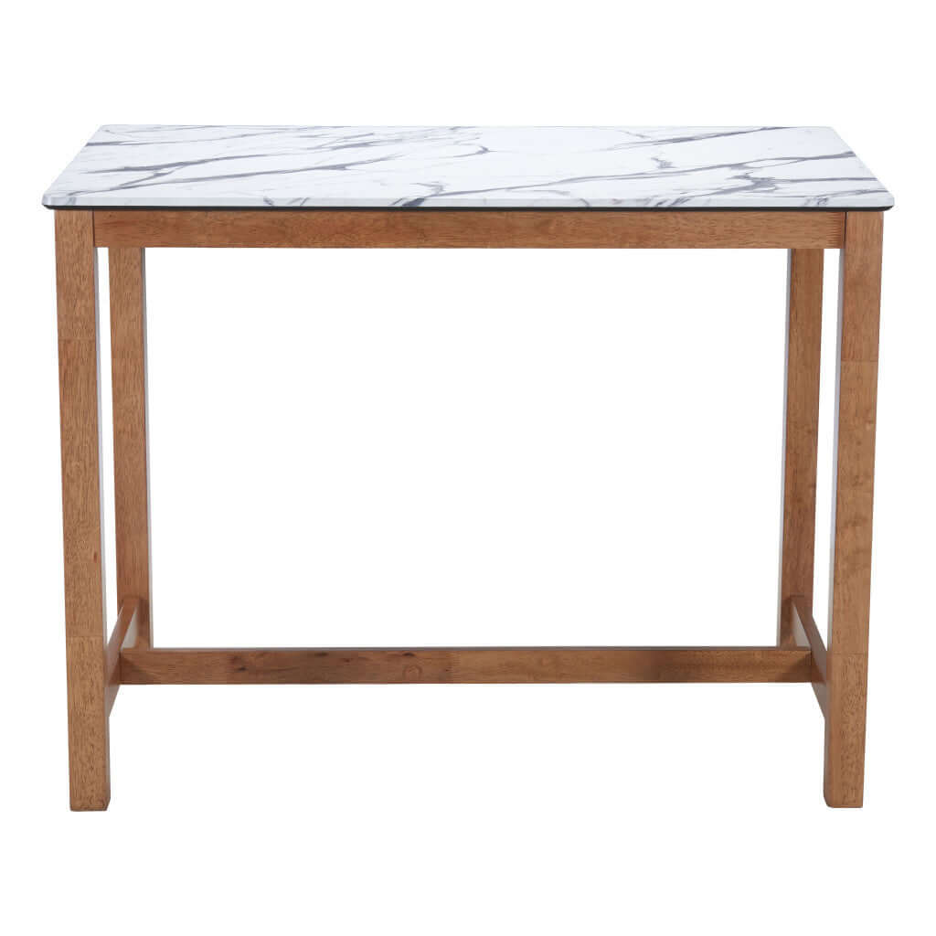 Homeroots 48" White and Natural Faux Marble and Solid Wood Rectangular Bar Table