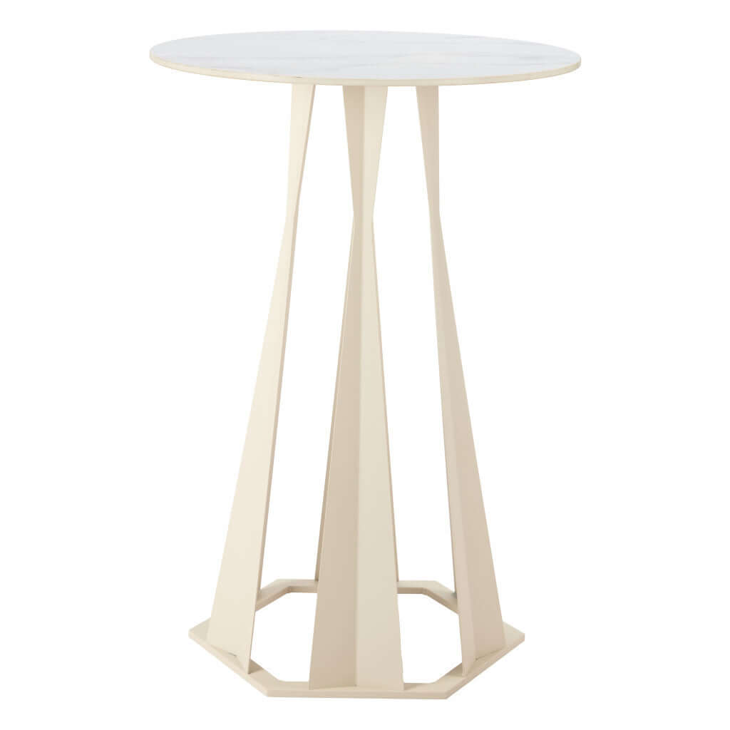 Homeroots 26" White Faux Marble and Steel Rounded Bar Table