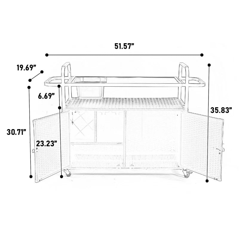 Outdoor Wicker Bar Cart with Glass