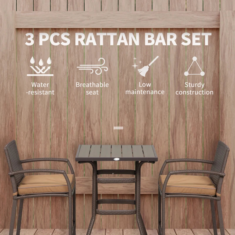 Outsunny 3 PCS Grain Top Rattan Wicker Bar Set