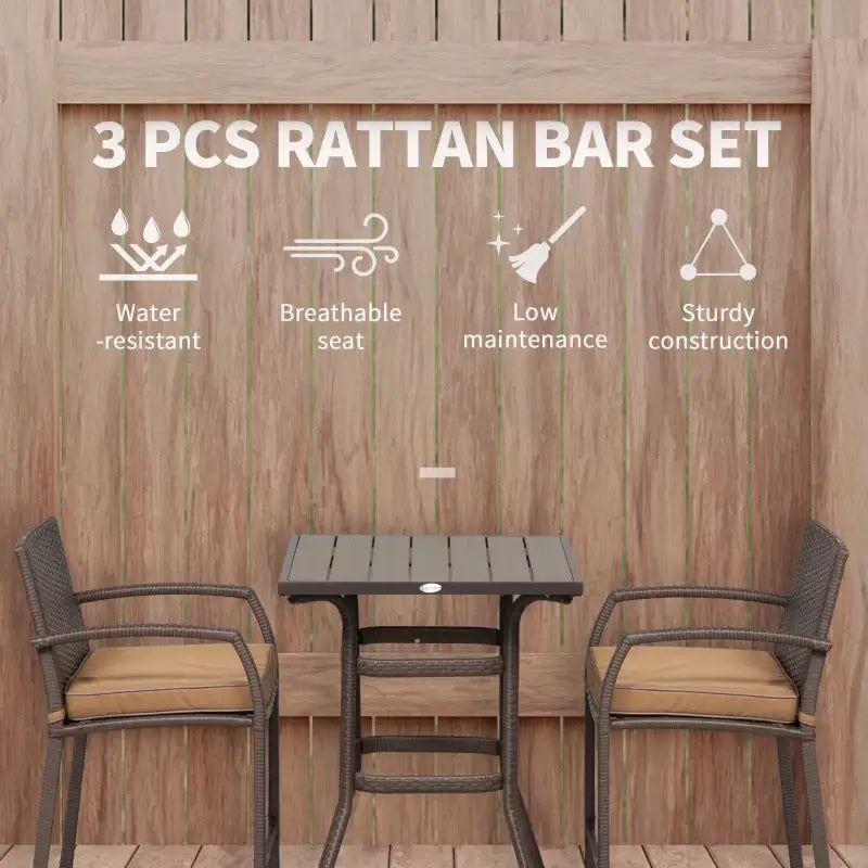 Aosom Outsunny 3 PCS Grain Top Rattan Wicker Bar Set