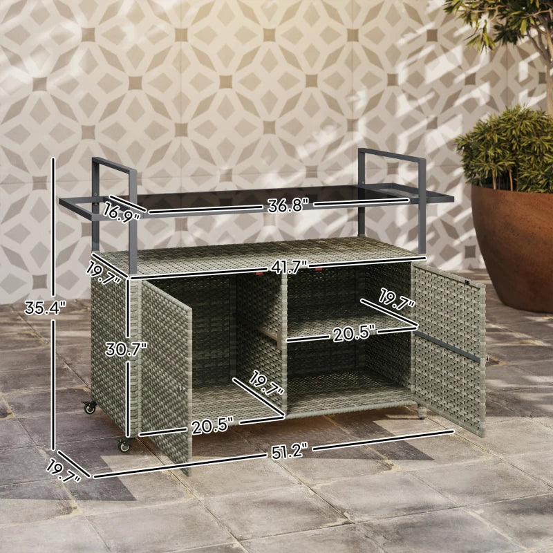 Outsunny 2-Tier Shelf PE Rattan Outdoor Bar