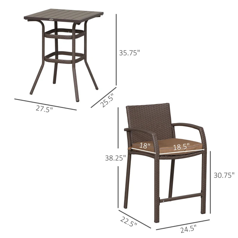 Outsunny 3 PCS Grain Top Rattan Wicker Bar Set