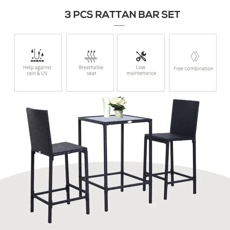 Aosom Outsunny 3pcs Rattan Bar Set with Glass
