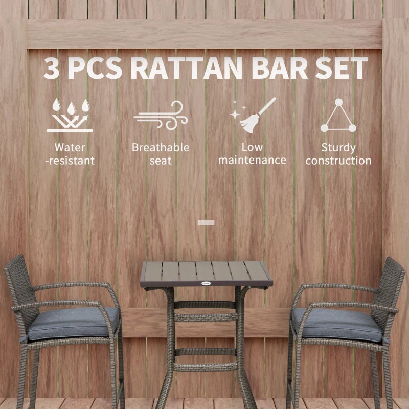 Outsunny 3 PCS Grain Top Rattan Wicker Bar Set