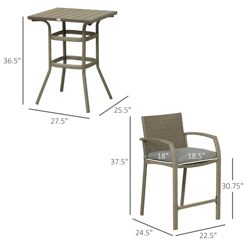 Outsunny 3 PCS Grain Top Rattan Wicker Bar Set