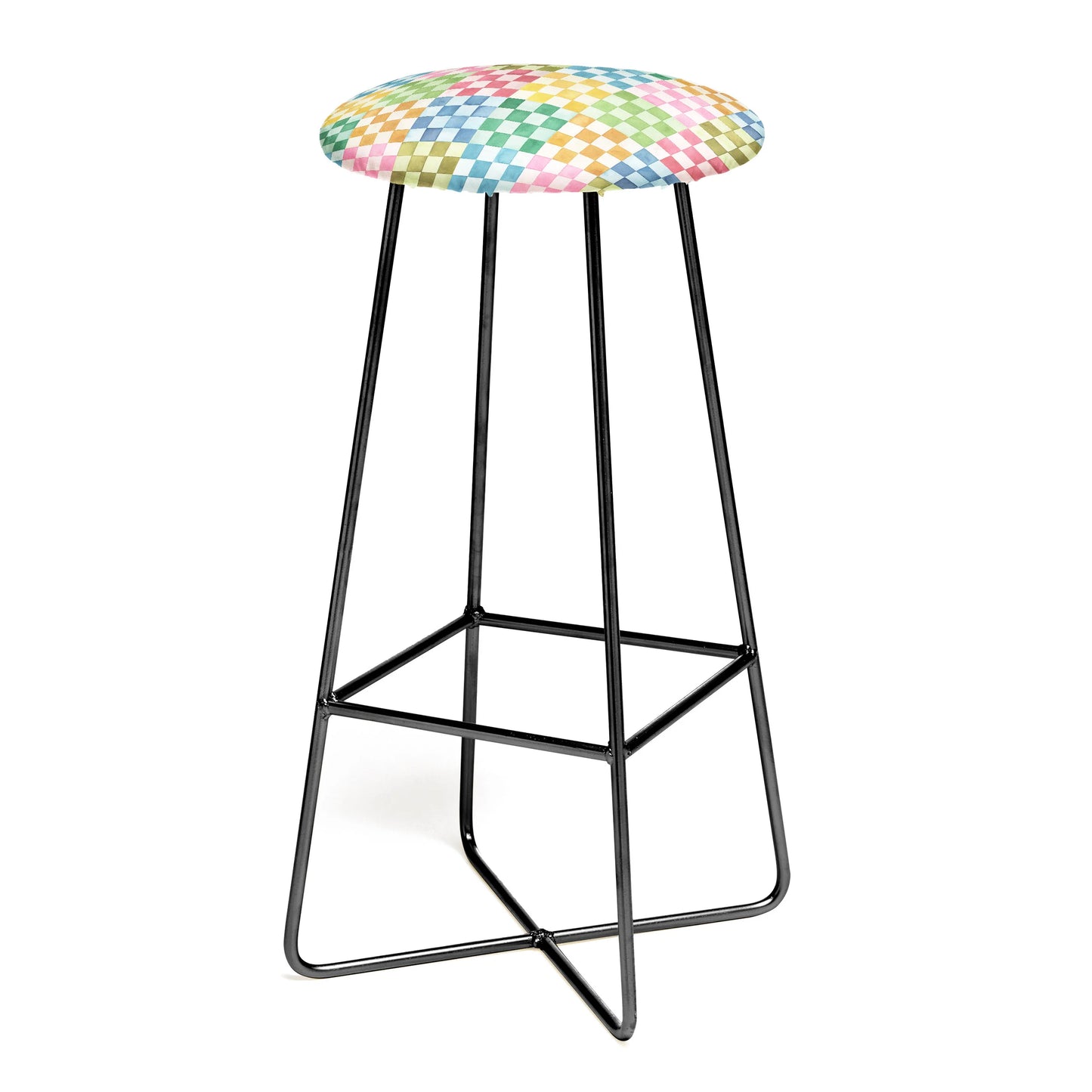 Checkerboard watercolor squares mosaic stool