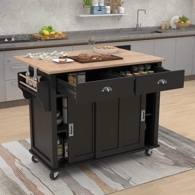 Kitchen Cart with Drop-Leaf Countertop