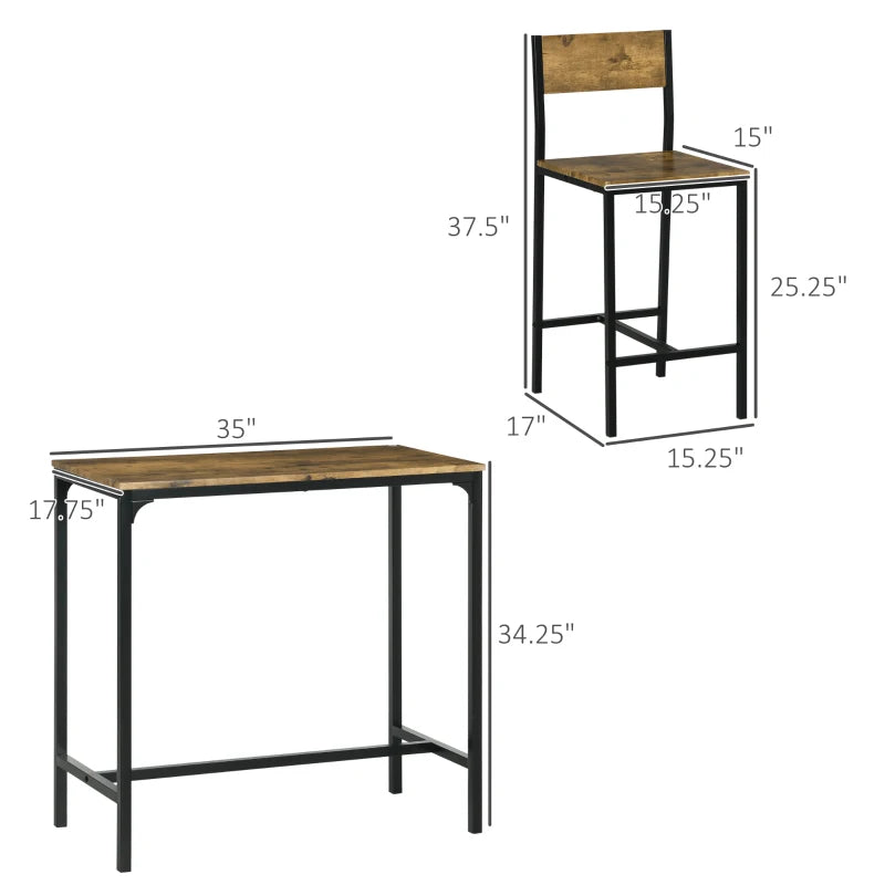 HOMCOM 3 Piece Industrial Counter Height Dining Table Set