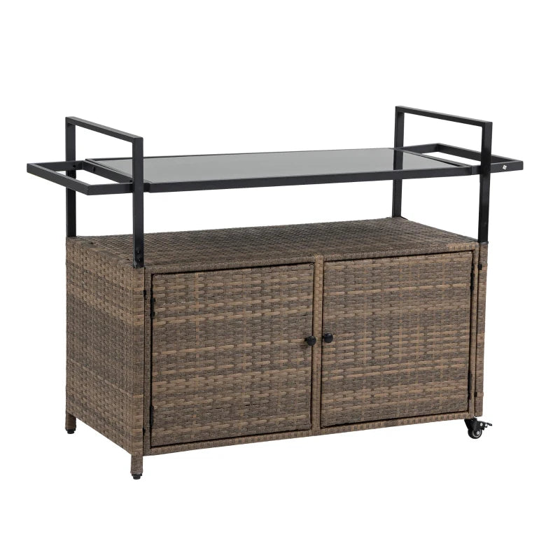 Outdoor Wicker Bar Cart with Glass