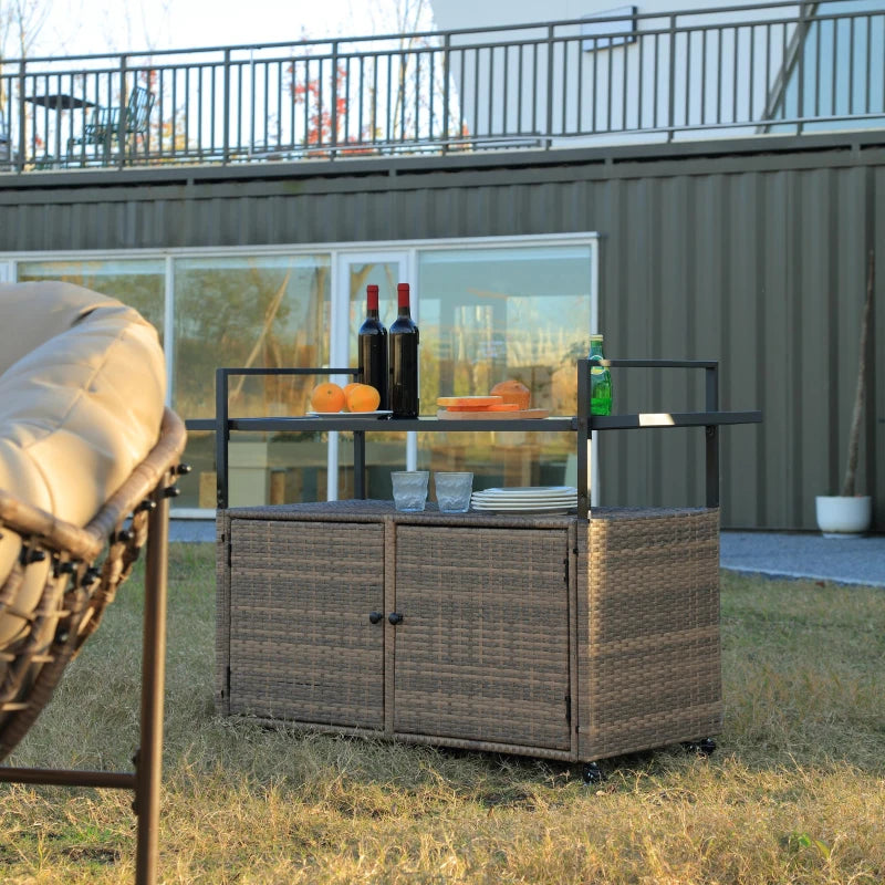 Outdoor Wicker Bar Cart with Glass