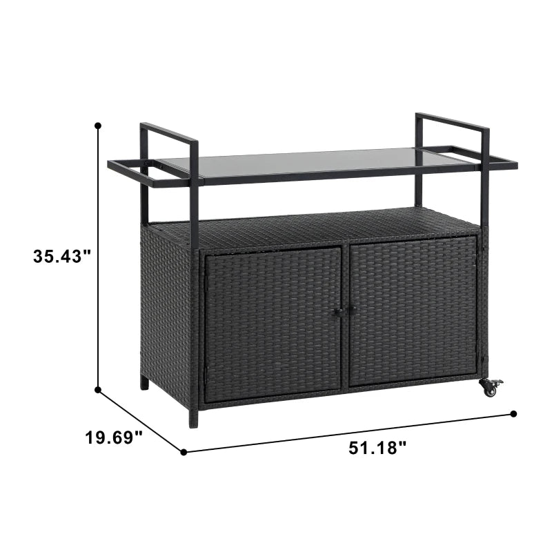 Outdoor Wicker Bar Cart with Glass